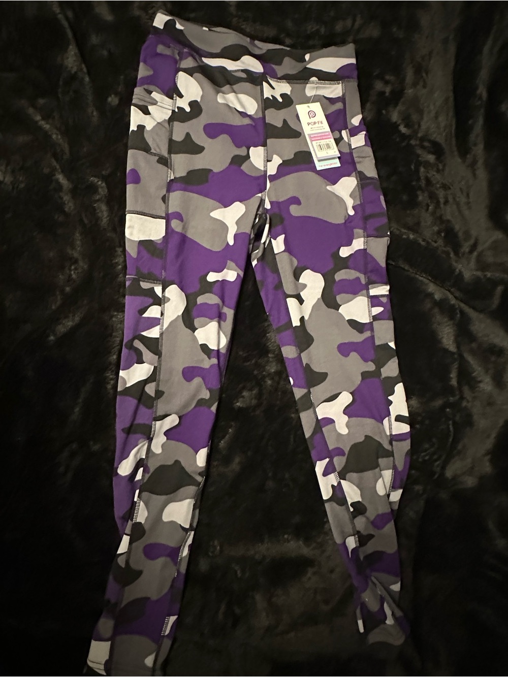 NEW Pop Fit Black/Purple Camo Leggings WOMENS size L